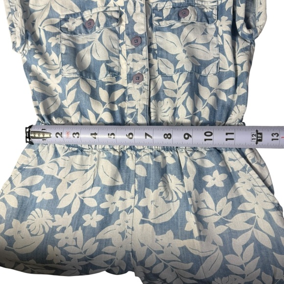 Vineyard Vines Romper Girls M Blue White Floral Chambray Button Elastic Waist - Picture 11 of 14